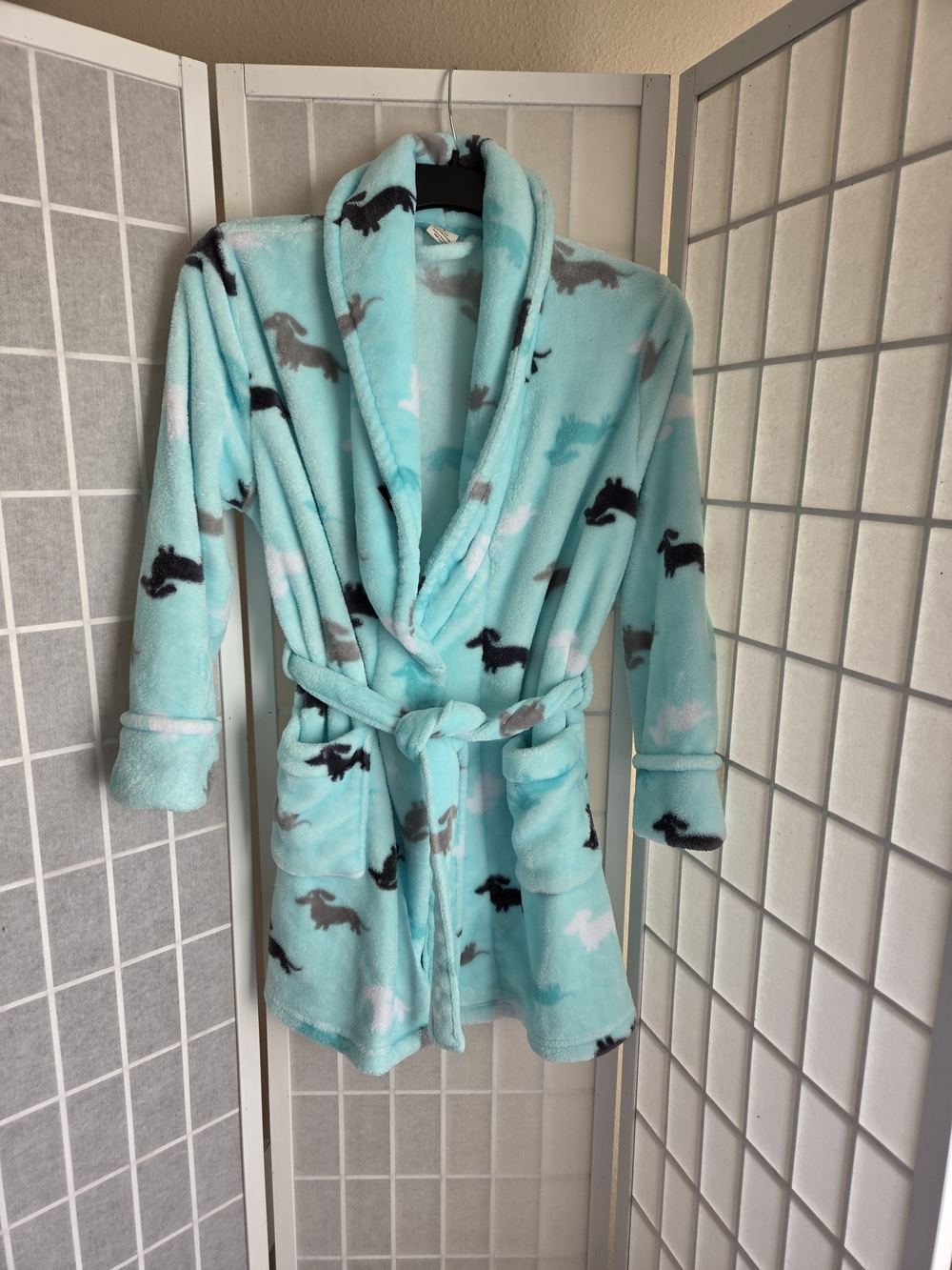 Sonoma Aqua Plush Robe with Dachshund Print - Small